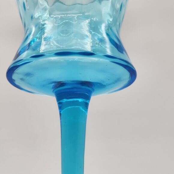MCM Empoli Italy Azure Blue Long Stem Hand Blown Art Glass Scalloped Rim Vintage - Picture 4 of 9